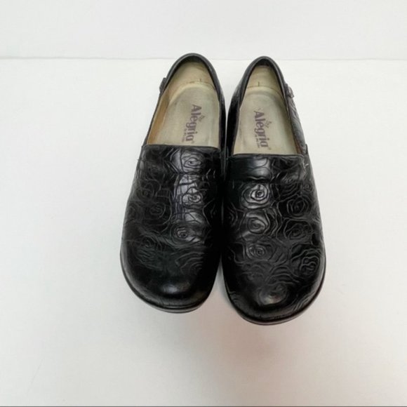 Alegria Debra Black Embossed Floral Rose Clogs US Size 9 - Picture 5 of 7